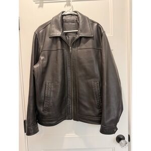 Roundtree And Yorke Premium Black Leather Jacket Men's LG Bomber Coat Soft